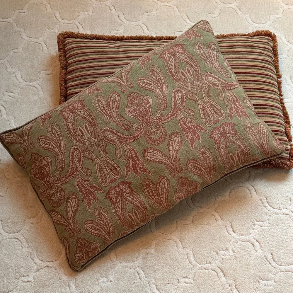 Large, two sided Maroon and Sage Accent Pillows, set of two
